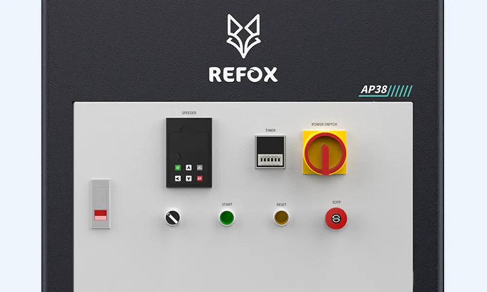 ap38 control panel with various buttons and switches, featuring the REFOX brand logo.