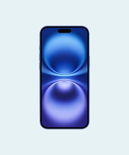 iphone 16 with a blue and purple gradient on a light gray background