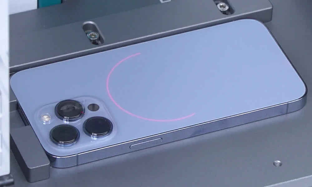 Smartphone with a reflective surface on a gray background