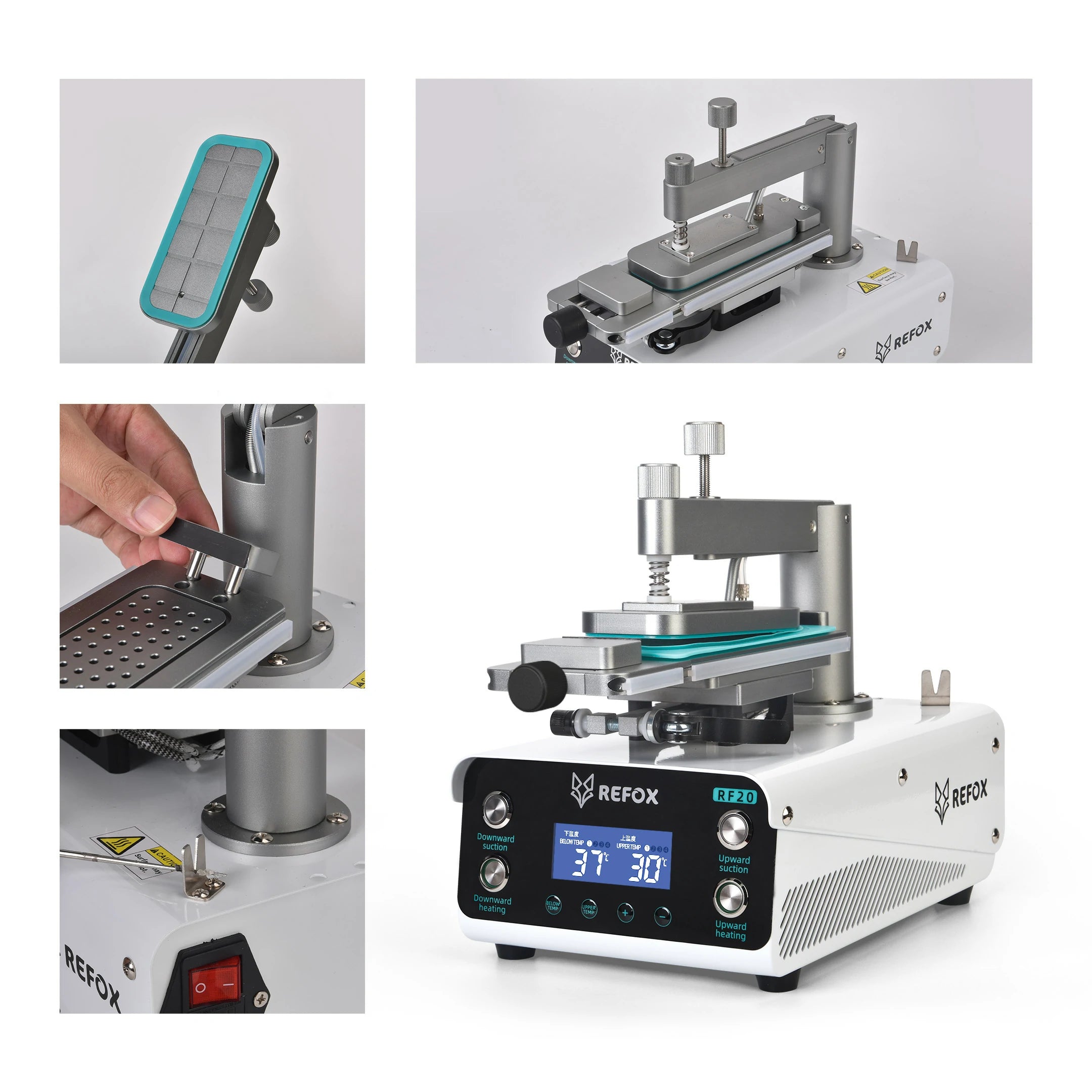 Коллаж с изображением компьютера FERFOX с различными компонентами и настройками на белом фоне.