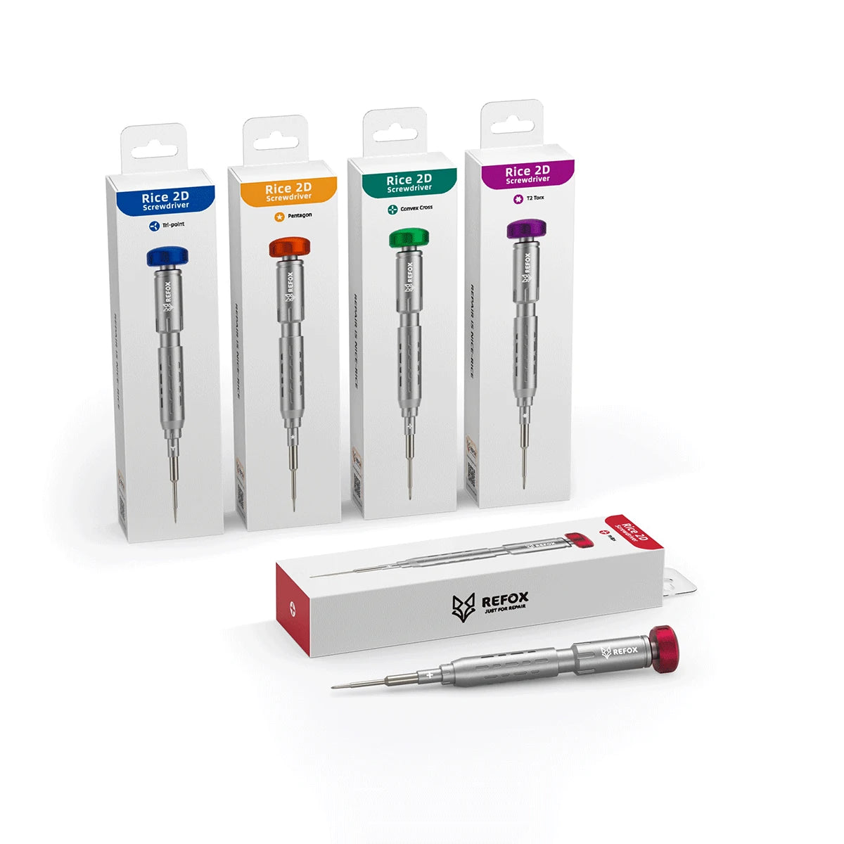 Set of REFOX screwdrivers with packaging on a white background
