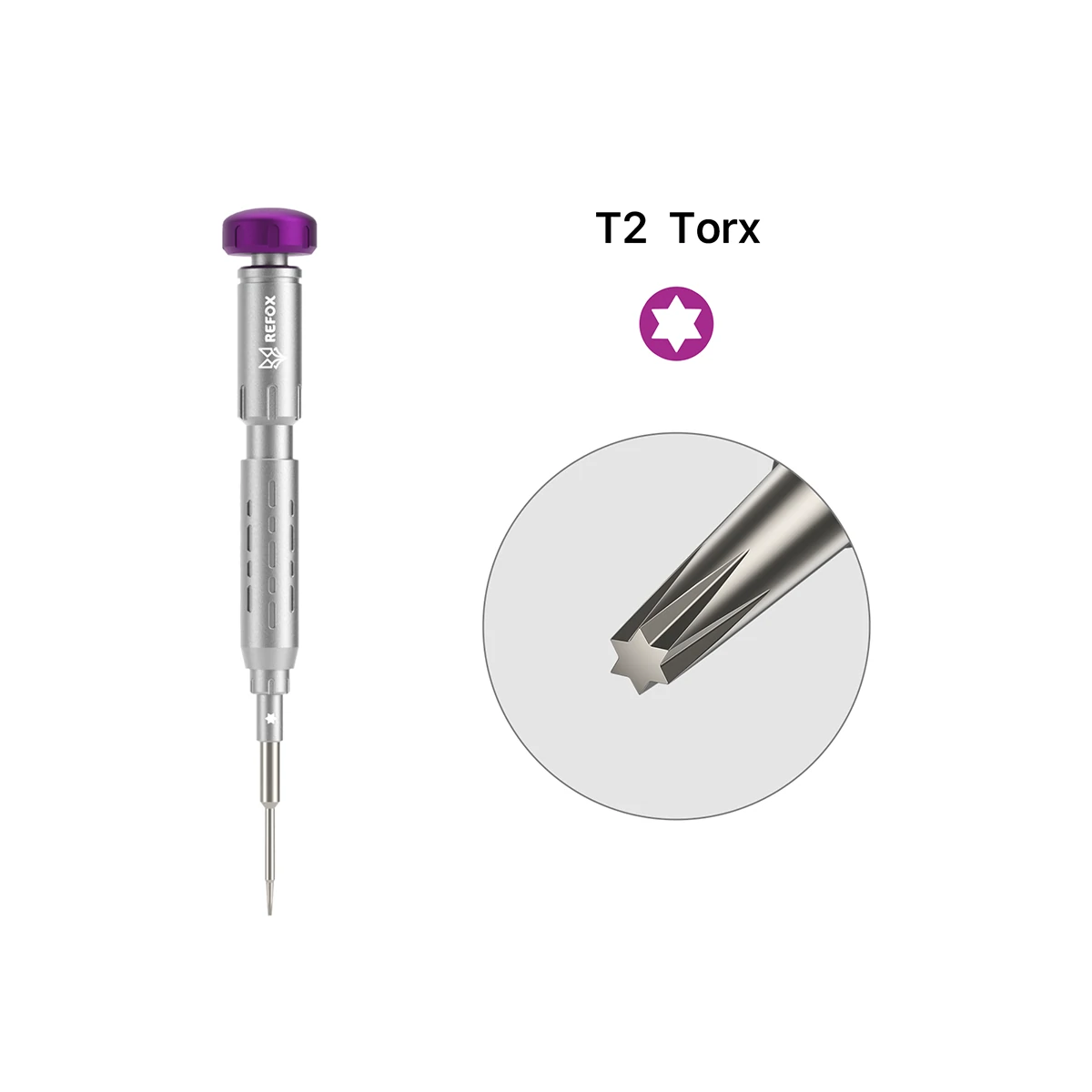 Chave de fendas com ponta Torx T2 sobre fundo branco