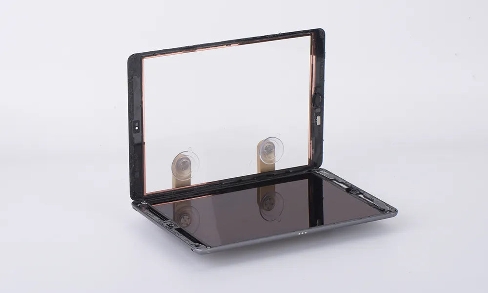 tablet screen with a black frame on a white background