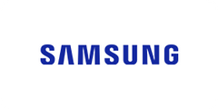 Samsung logo in blue on a white background