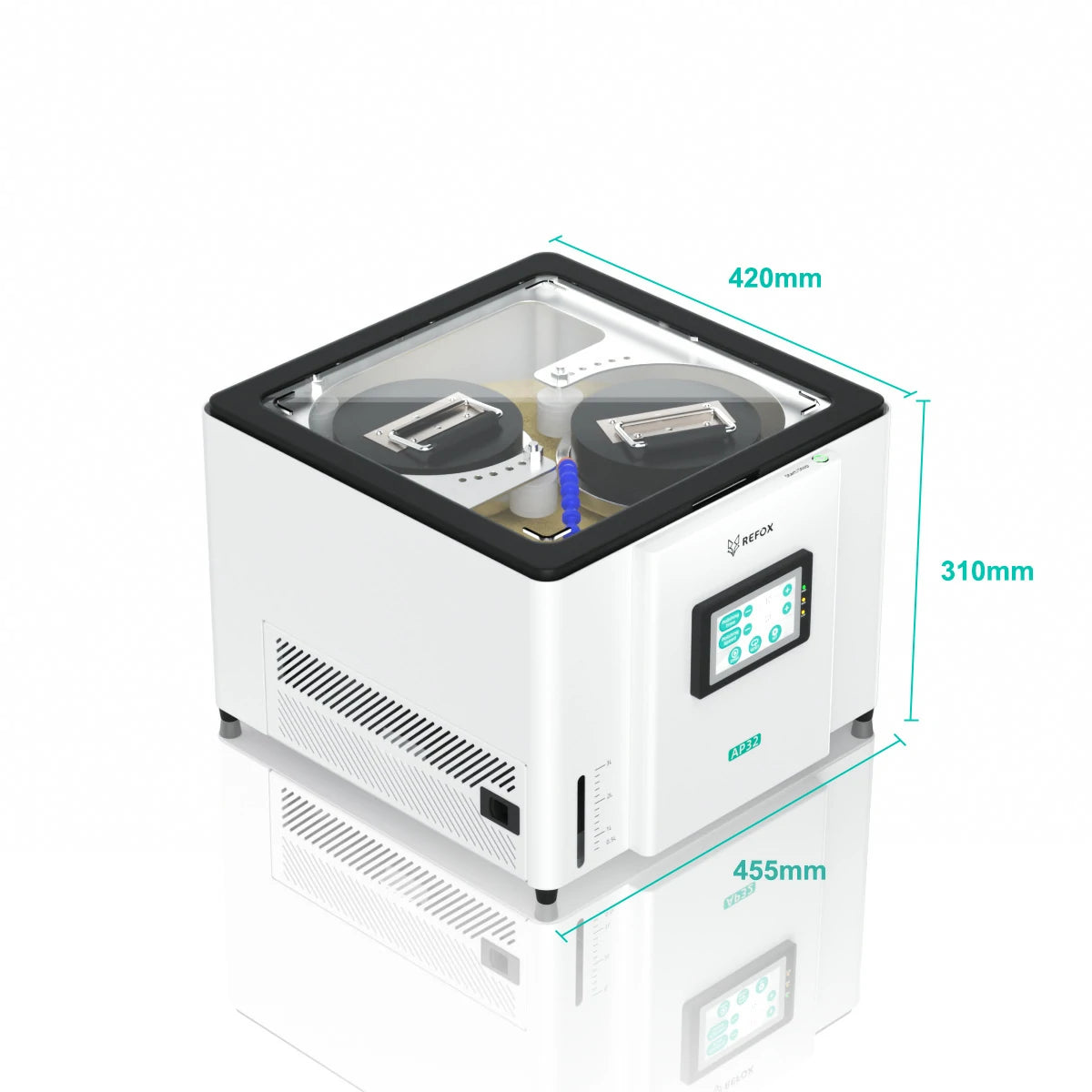 refox ap32 with digital display and measurement dimensions on a white background