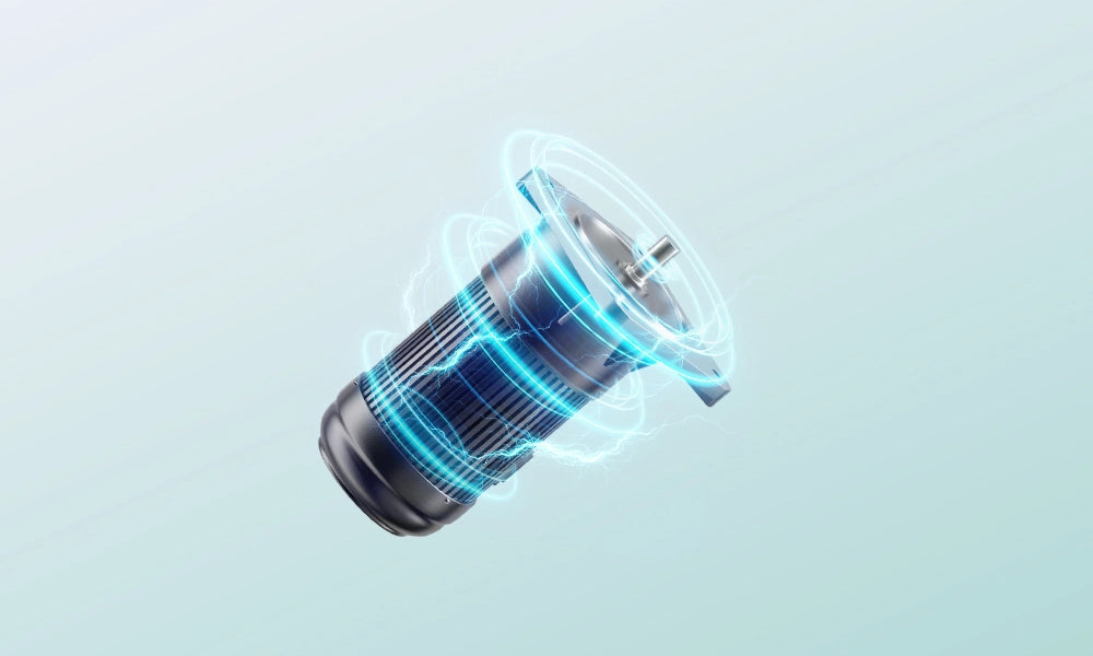 Futuristic blue and black motor of a polishing machine