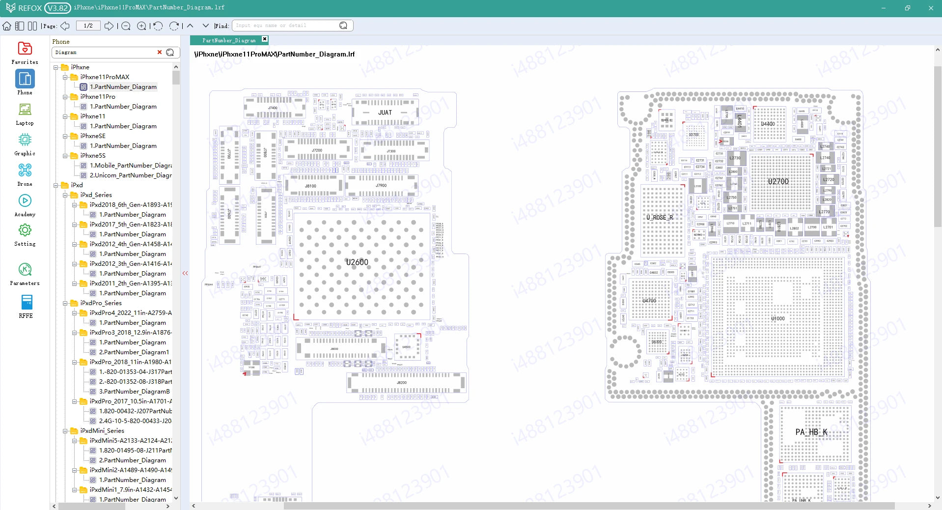 Computer screen displaying iphone diagram from refox bitmap software