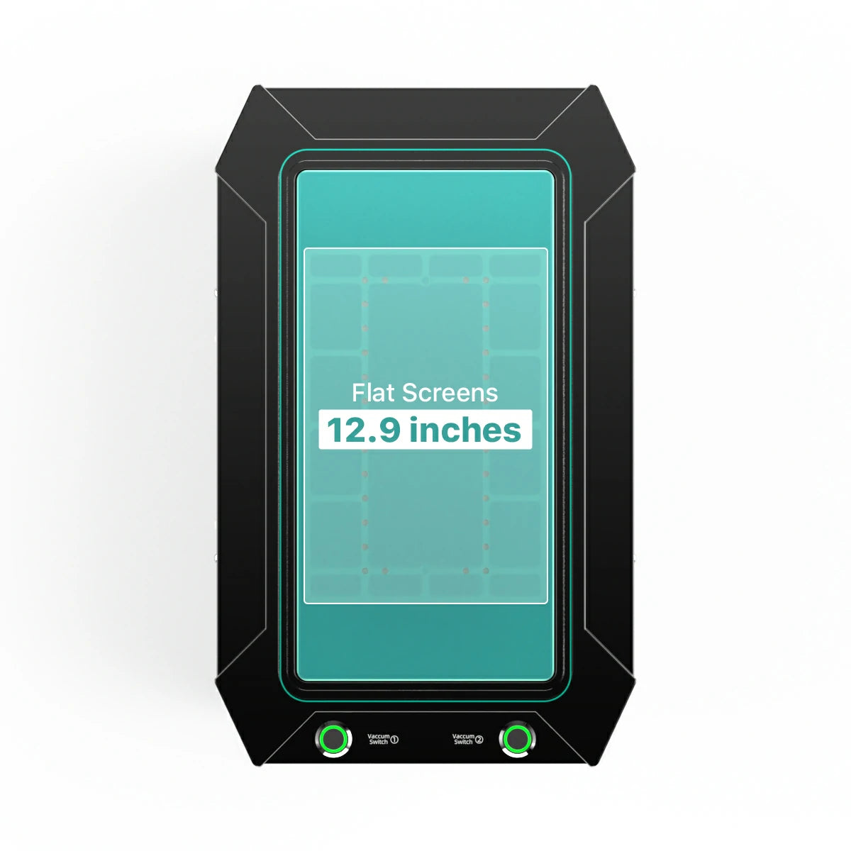 Display of a 12.9-inch flat screen with a black frame on a white background