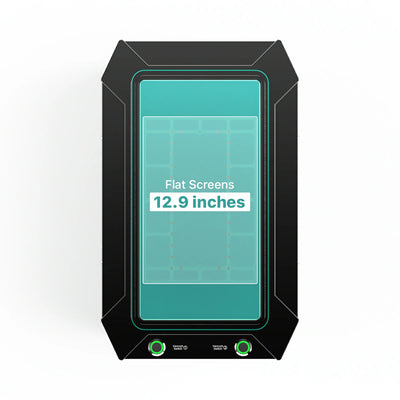 Display of a 12.9-inch flat screen with a black frame on a white background