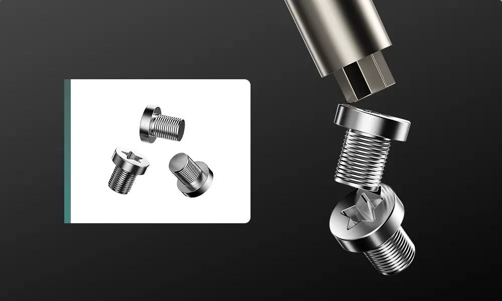 Metal screws on a black background with an inset showing a close-up of the screws.