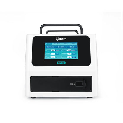 refox fm45 machine with a screen displaying user interface on a white background