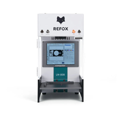 REFOX laser marking machine with a computer screen on a white background