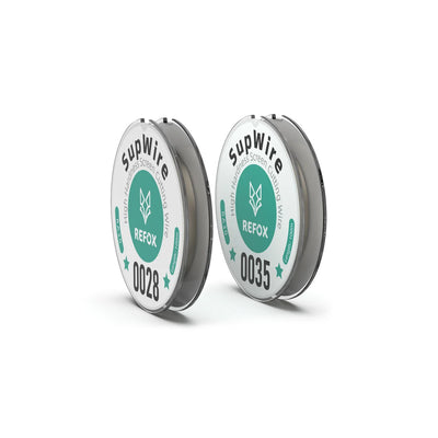 Two spools of SupWire Refox screen cutting wire on a clean white background. 