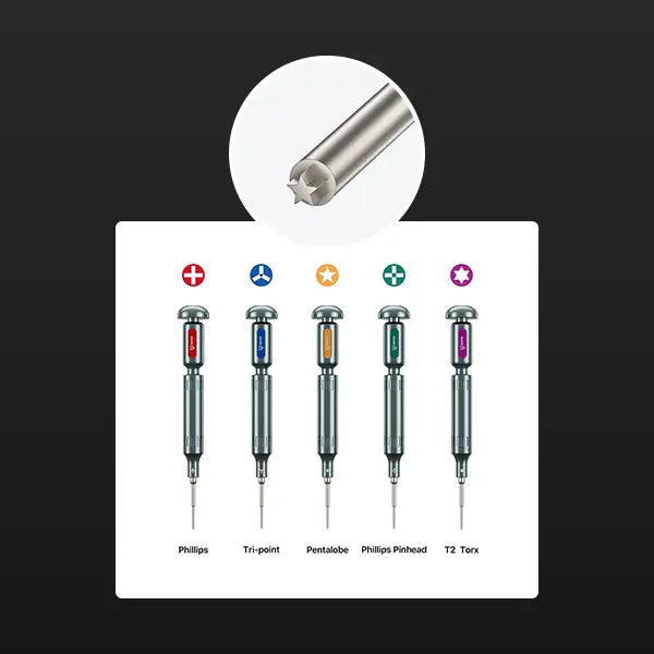 Set of screwdrivers with different heads on a white background