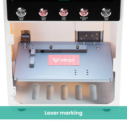Laser marking machine with REFOX branding on a white background